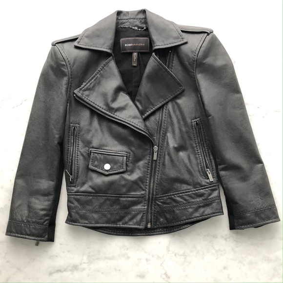 bCBG MAX AZRIA Leather Moto Biker Jacket XXS 2XS - Picture 1 of 7